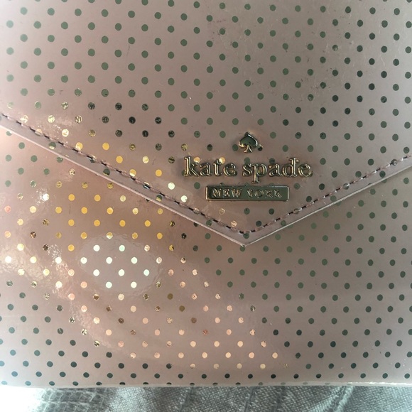 NWT Pale Pink and Gold Polka Dot Kate Spade Mini Envelope Purse - Picture 2 of 10